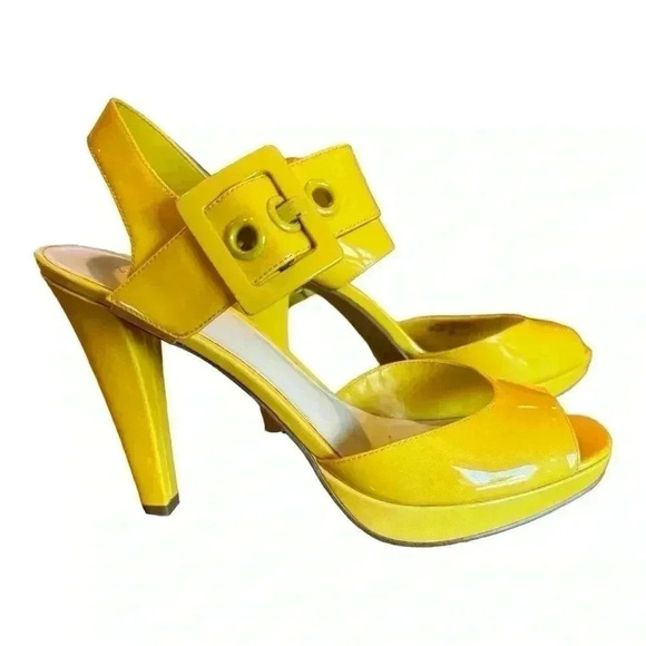 Vintage NINE WEST NW Front Time neon yellow strappy buckle platform size 8 - Picture 8 of 15